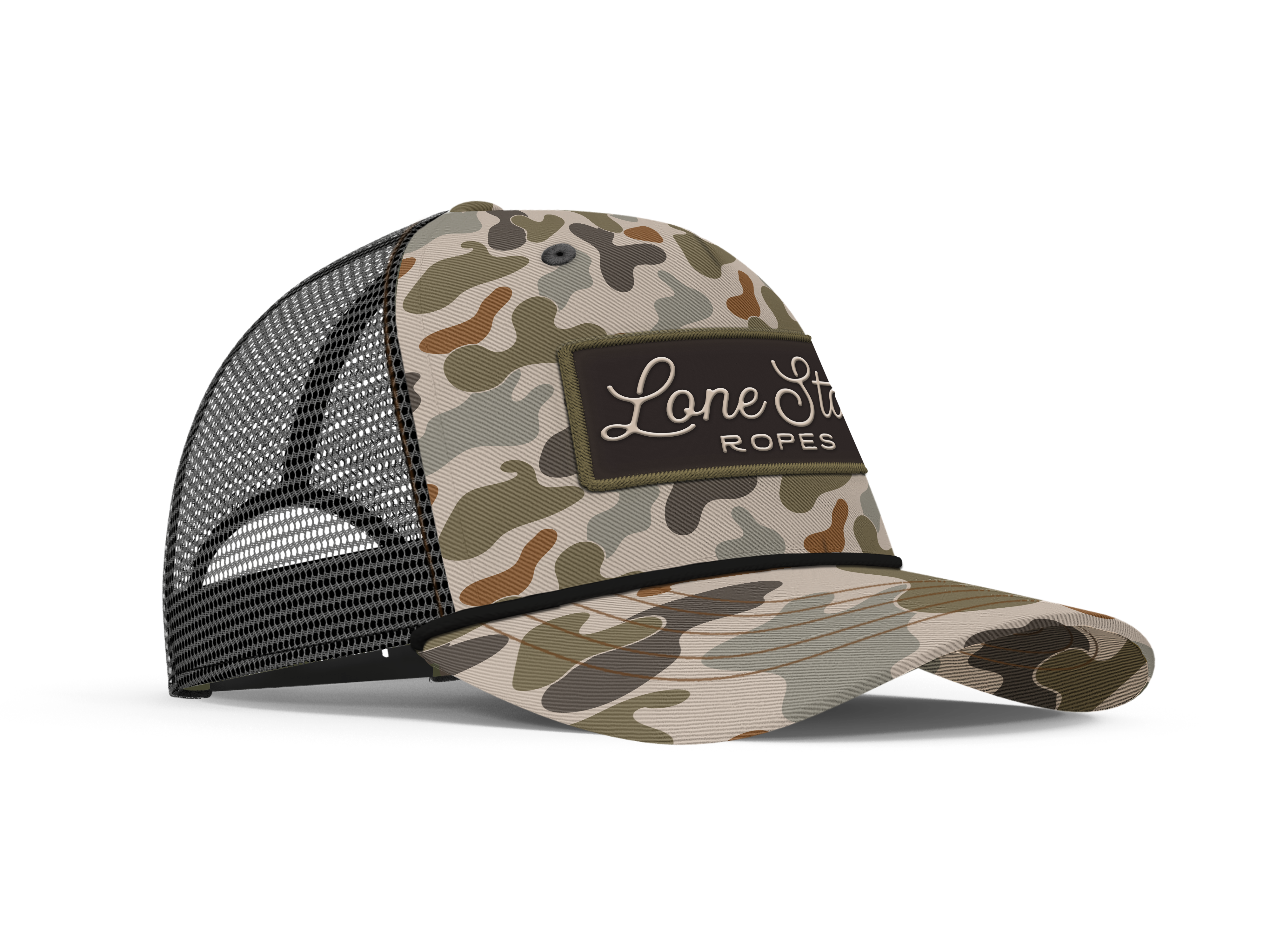 Lone Star Ropes Script Trucker Cap - Old School Camo